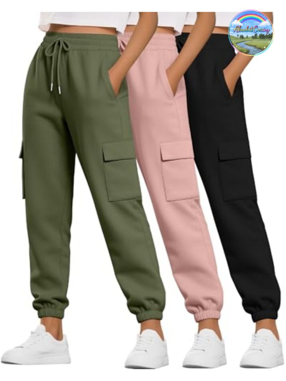 Women's Cargo Sweatpants Joggers 3-Pack with Pockets High Waist Drawstring